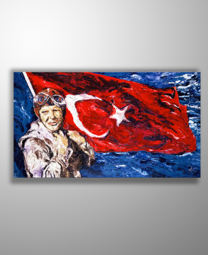 Atatürk Kanvas Tablo - Sabiha Gökçen - 60cm x 35cm