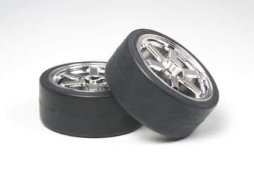 53960 RC 6-Spoke Plated Wheels - w/Drift Tire Type D 26mm O/S+2