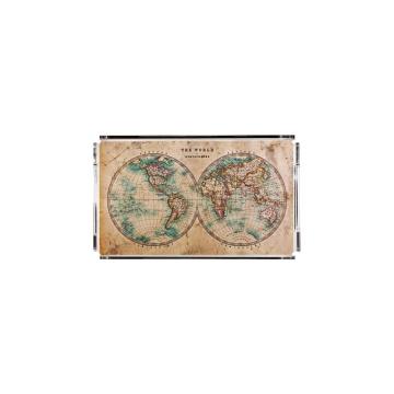 Vintage Dünya Haritası Pleksi Tepsi PT2118 - 40cm*24cm