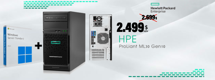 HPE ProLiant ML30 Gen10+ Xeon E-2314 (4C/2.8GHz) 32GB DDR4 2x960GB Samsung Ent. SSD (4x3.5'') 2x1GbE 350W + Hpe Windows Server 2022 Standart Rok
