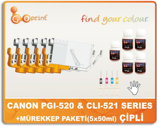 CANON PGI-520&CLI-521 SERİSİ KARTUŞ + EKO MÜREKKEP SET (5x50ml)
