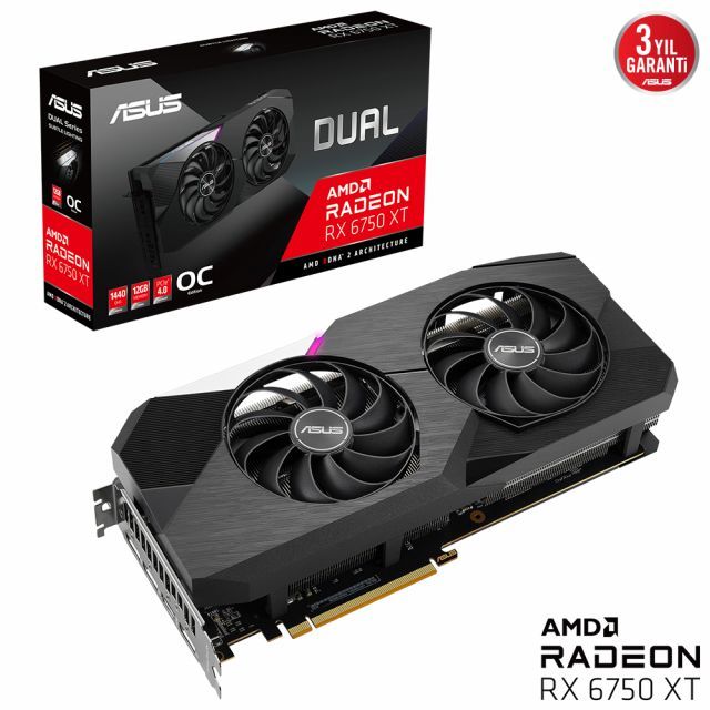 ASUS RADEON DUAL-RX6750XT-O12G 12GB GDDR6 192bit 2390MHz OC HDMI 3xDP RGB EKRAN KARTI