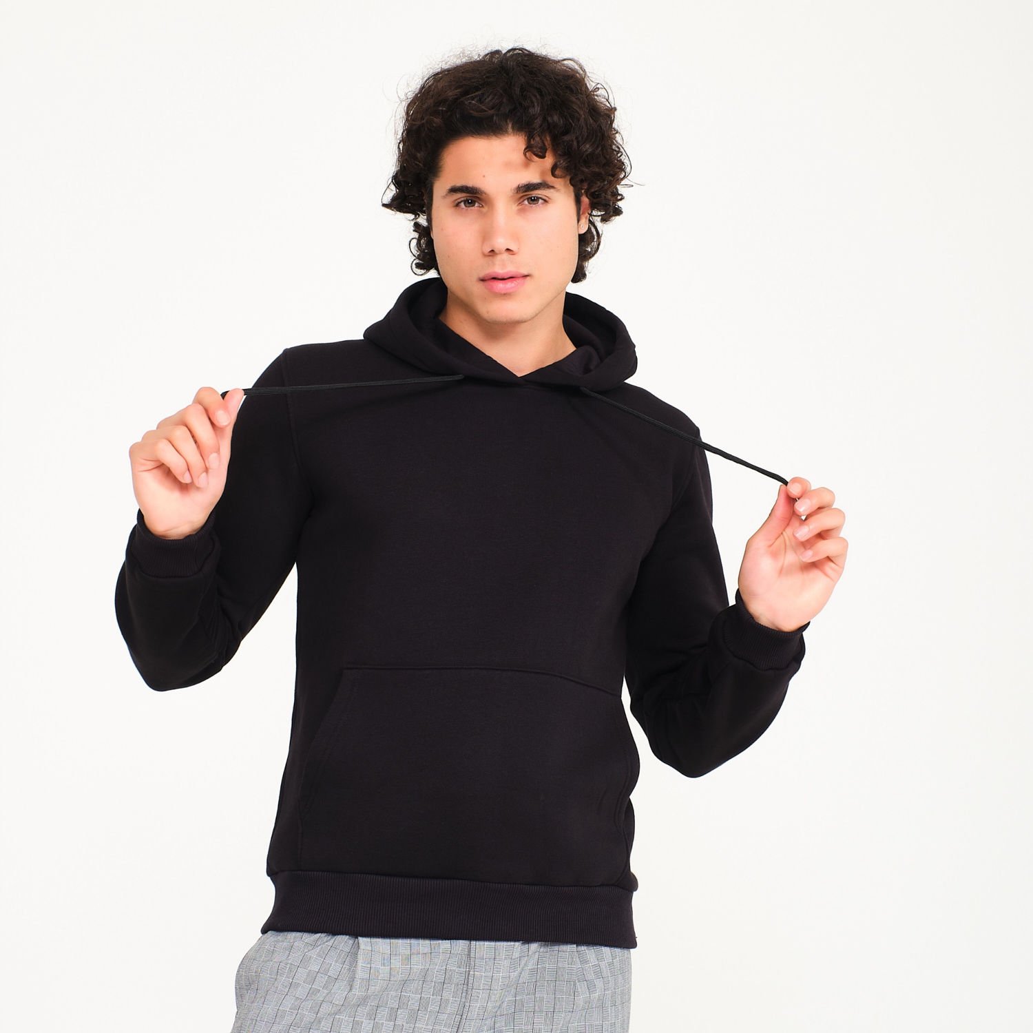 Kapüşonlu Siyah 3 İplik Sweatshirt