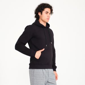 Kapüşonlu Siyah 3 İplik Sweatshirt