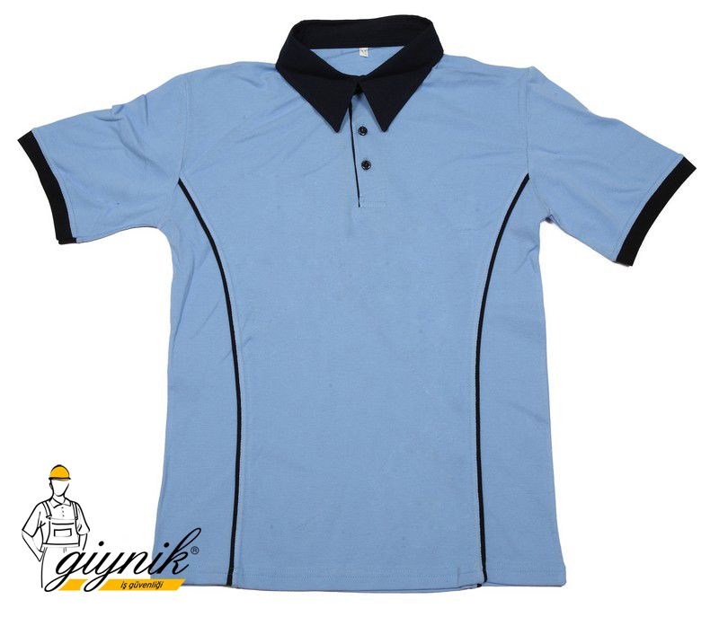 Açık Mavi Lacivert Gömlek Yaka Kısa Kol İş Tişörtü