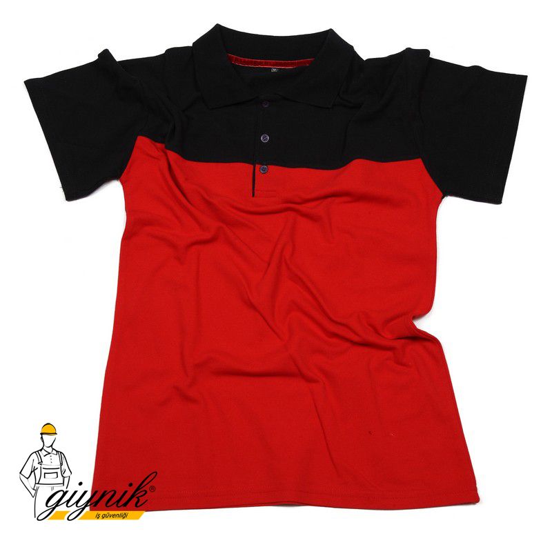Kırmızı Siyah Polo Yaka Kısa Kol İş Tişörtü