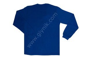 Saks Mavi 2 İplik Bisiklet Yaka Uzun Kol Tişört