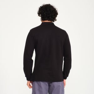 Siyah Üç İplik Polo Yaka Sweatshirt