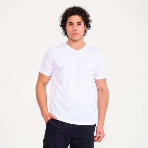 Beyaz Forma Kumaş V Yaka İş Tişörtü
