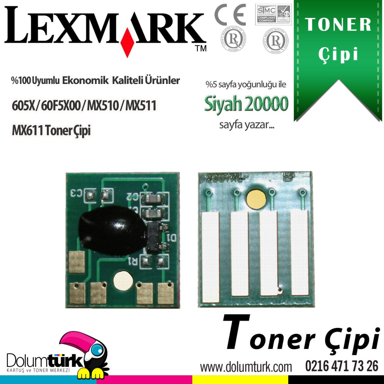 Lexmark 605X / 60F5X00 / MX510 / MX511 / MX611 Toner Çipi 20K