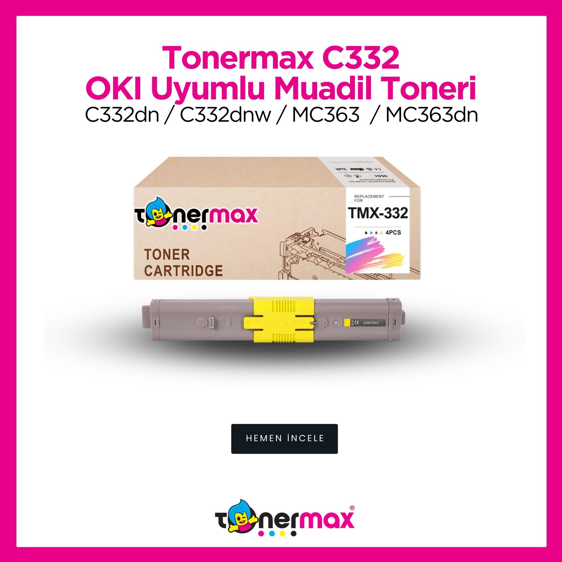 Oki C332 / MC363 Sarı Muadil Toneri