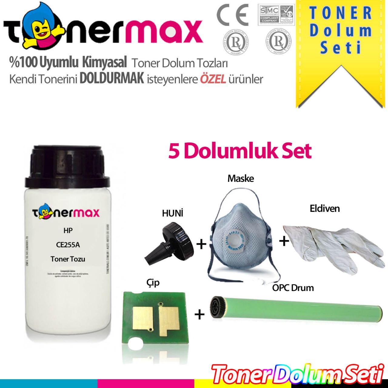 HP CE255A / M525 / M521 / P3015 Toner Dolum Seti ( 5 Dolumluk )