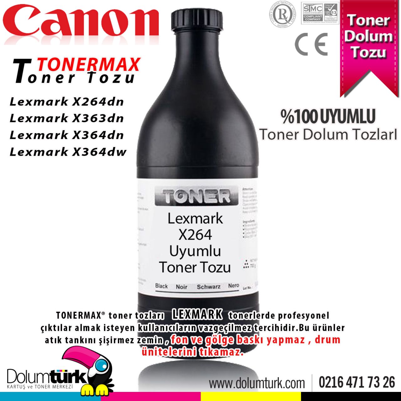 Lexmark X262 / X264dn / X264 DN / X363dn / X363 DN / X364dn / X364 DN / X364dw / X364 DW Ekonomik Toner Dolum Tozu