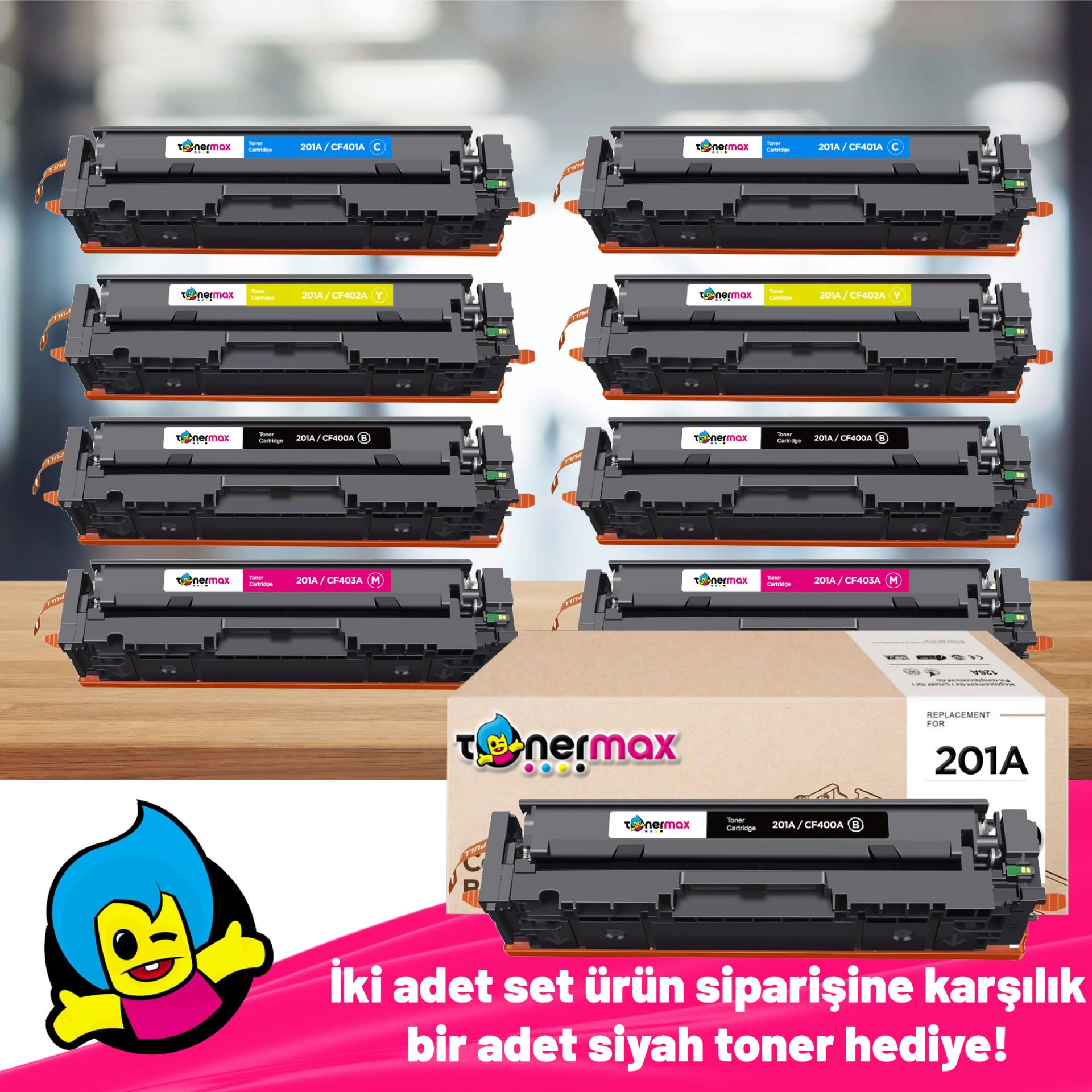 Hp 201A CF400A Muadil Toner 2'li Avantaj Paket + 1 Siyah Hediye /M252 / M274 / M277