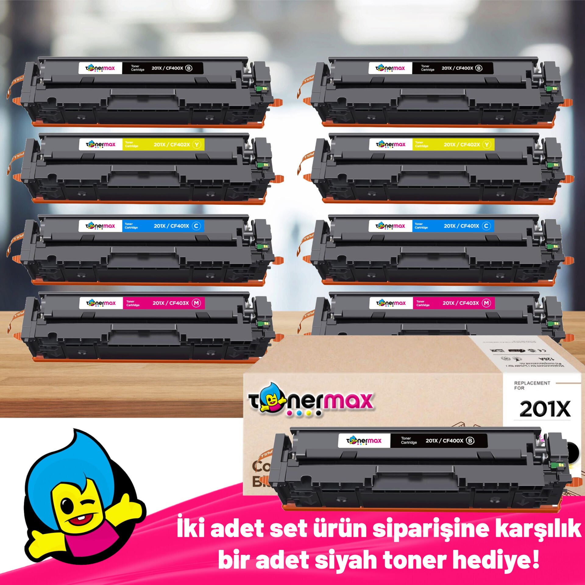 Hp 201X / CF400X Muadil Toner 2'li Avantaj Paket + 1 Siyah Hediye / M252 / M274 / M277