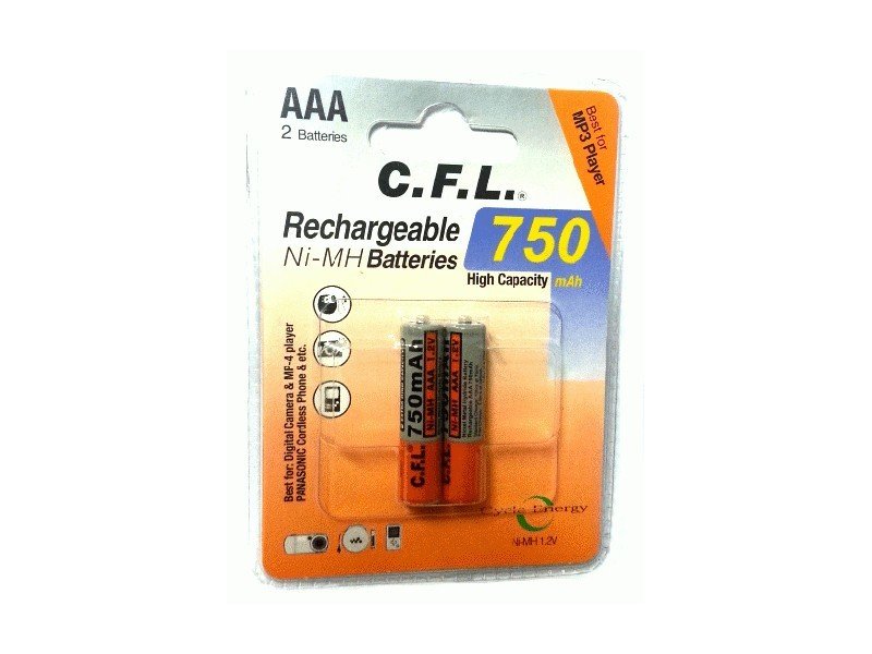 CFL 750mA Şarjlı ince Kalem Pil AAA 1.2V Ni-MH
