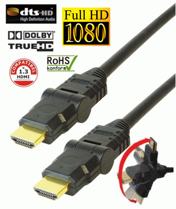 HDMI 2x Döner Dirsek Kablo Gold 2 Metre