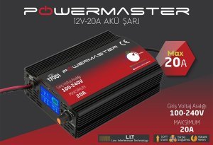 Powermaster 12V 20A Dijital Akü Şarj Cihazı