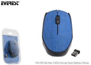 Everest KM-218 2.4Ghz Kablosuz USB Mouse Mavi Kumaş Yüzey