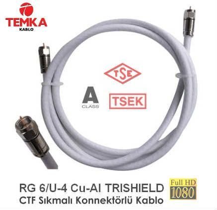 Temka 10Metre RG6-U4 Sıkmalı Konnektörlü Anten Kablosu