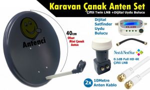 Antenci 40cm Karavan Çanak Anten Seti Next Çiftli LNB +Digital Uydu Bulucu