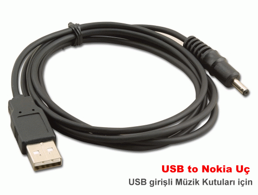 USB to Nokia Uçlu Kablo - USB Girişli Müzik Kutuları için