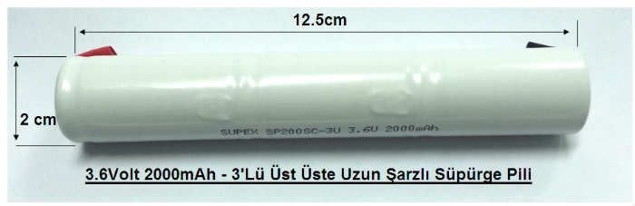 SUPEX 3.6Volt 2000mAh 3Lü Üst Üste Şarzlı Süpürge Pili