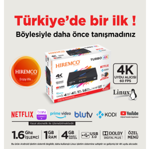 Hiremco Turbo 4K Linux 4 Çekirdek 1.6 Ghz 4GB Hafıza 1Gb Ram USB3.0 H.265 IP TV Box