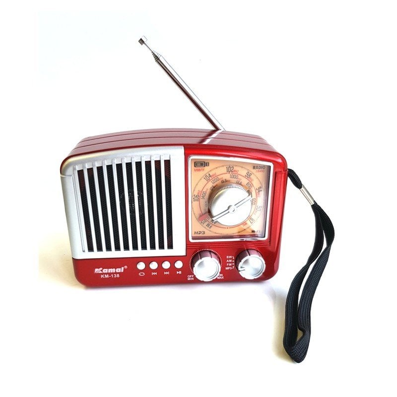 KAMAL KM-138 Nostaljik Radyo Şarjlı-Bluetooth-USB-SD Kırmızı