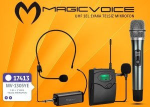 Magicvoice MV-1305YE Kablosuz Uhf Ekranlı 1 El+1 Yaka Telsiz Mikrofon