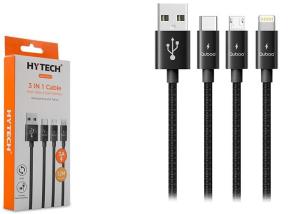 Hytech HY-X510 Quboo 1.2M 3A MicroUSB+Lightning+TypeC 3in1 Şarj Kablosu