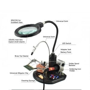 WellHise ACN-129 Masa Üstü Ledli Mini Büyüteç Havya Stand PCB Tutucu