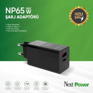 NextPower NP65W Hızlı Şarj Adaptörü Type-C USB