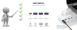 Sunline 170678 Type-C USB 3.0 X3/PD Şarj/Type-C Dönüştürücü Çoklayıcı