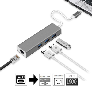 Sunline 1706903 Type-C 3X USB 3.0-1X RJ45 Lan 10/100/1000Mbit Dönüştürücü