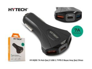 HYTECH HY-XQ55 Type-C + Çift USB Çıkışlı Çakmak Şarj 7A Siyah