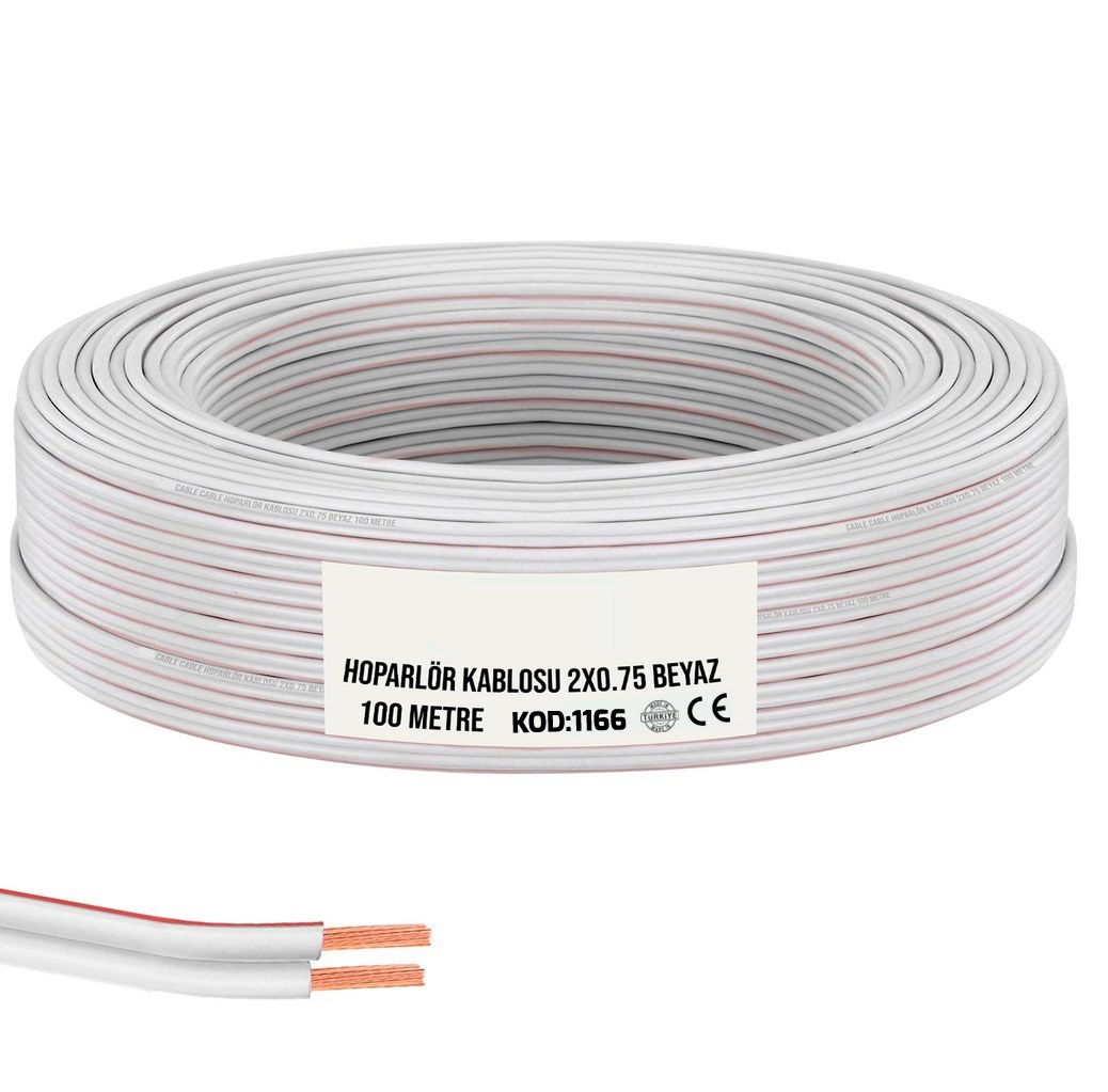 electroon Kablo 2x0.75mm Hoparlör Kablosu 100Metre Beyaz