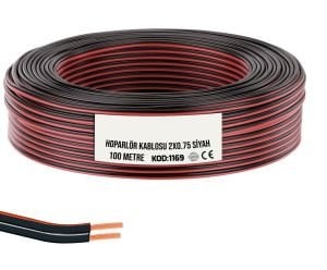 electroon Kablo 2x0.75mm Hoparlör Kablosu 100Metre Siyah