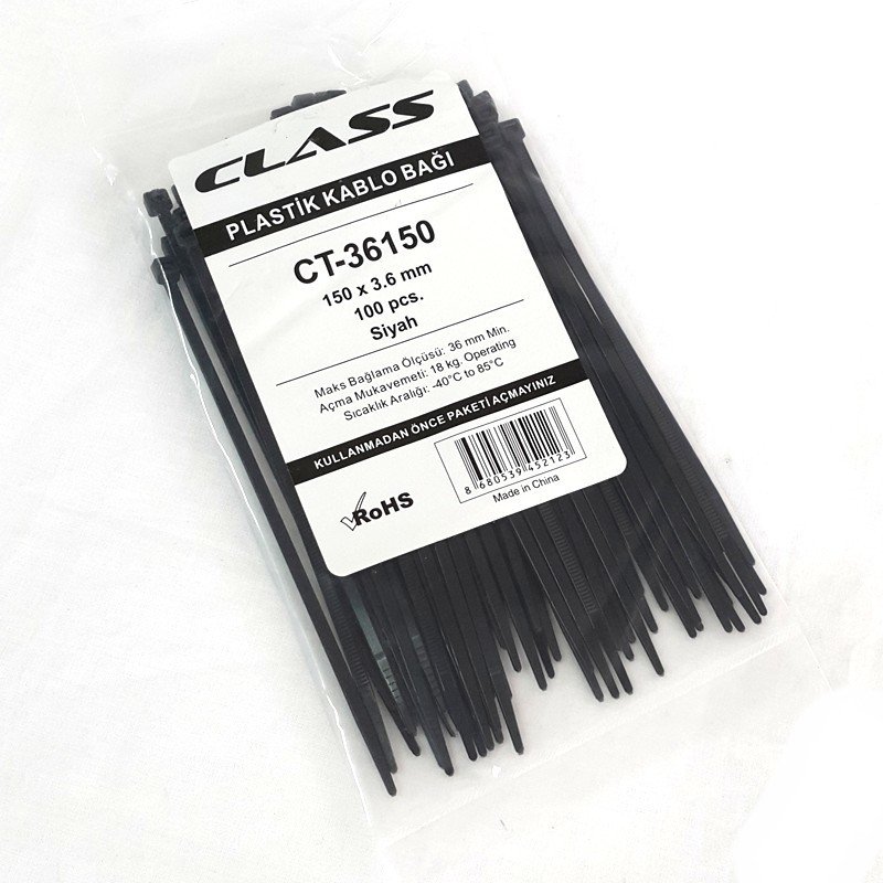 Class 3.6mm 15cm Siyah Kablo Bağı Cırt Kelepçe 100Adet