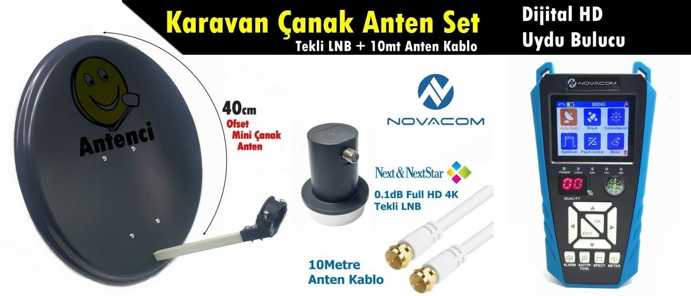 Antenci 40cm Karavan Çanak Anten Seti +Dijital HD Uydu Bulucu