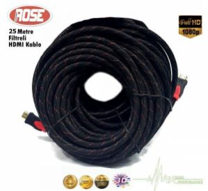 ROSE 25 Metre HDMI Kablo Filtreli+Örgülü Full HD 4K Uyumlu