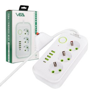 Vea VA-21566 4xUSB+Type-C 3'lü 1.5 Metre Akım Korumalı Priz Beyaz