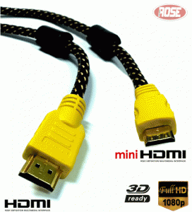 Rose 5 Metre HDMI to Mini HDMI Kablo Örgülü Filtreli Altın Uçlu