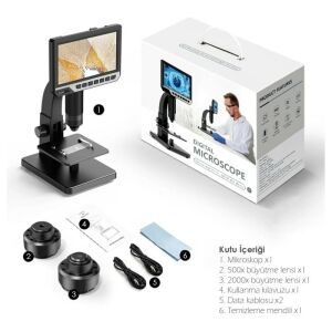 Wellbox WB-MK03 Dijital Mikroskop 7'' 12MP 2000x Çift Lens Full HD