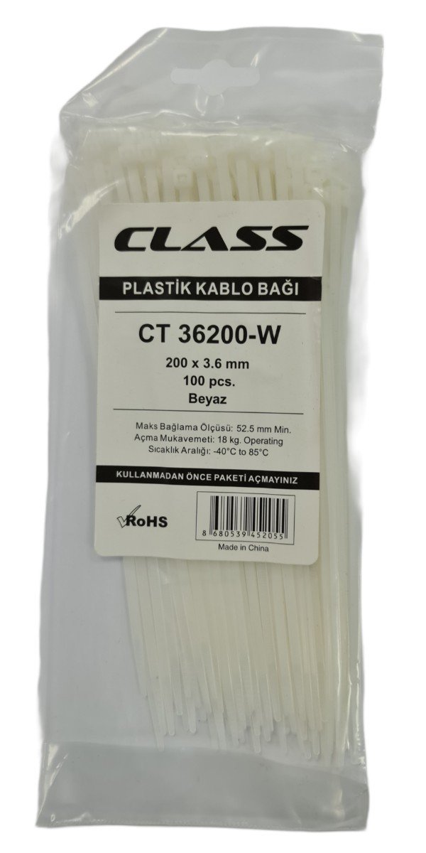 CLASS 20cm Beyaz Plastik Kablo Bağı 100Adet CT36200W