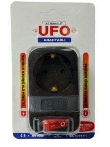UFO Tekli Akım Korumalı Anahtarlı Priz Siyah 3500W 16A