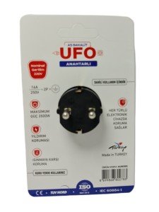 UFO Tekli Akım Korumalı Anahtarlı Priz Siyah 3500W 16A