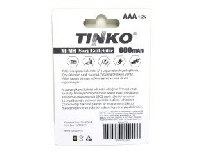 TINKO 600mAh Şarjlı AAA ince Kalem Pil 1.2V Ni-MH