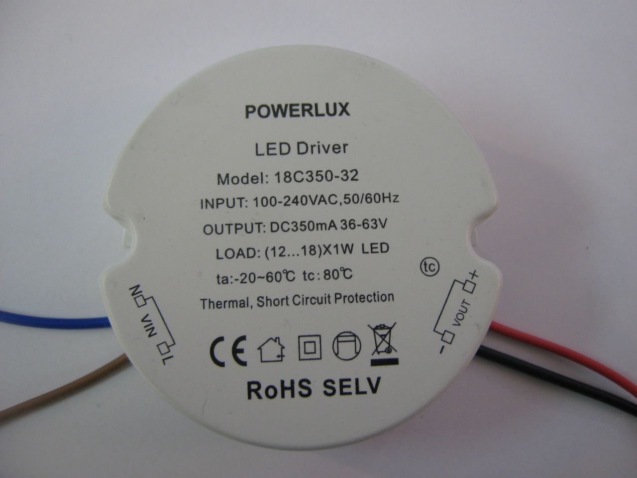 12-18x1 Watt 350 mA Powerlux AT18C350-32