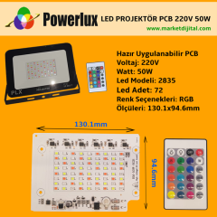 220V 50W SMD 2835 Ledli Hazır Projektör PCB RGB IR Kumandalı